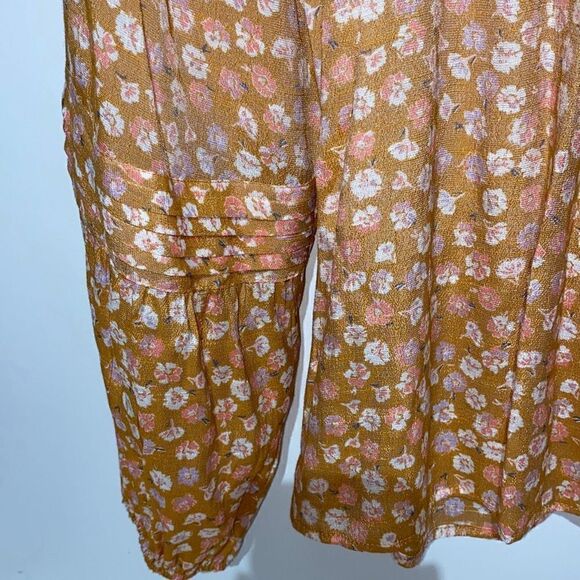 Lauren Conrad Women's Floral Tan Square Neck Peasant Blouse Top Size Large NWT - Picture 7 of 11